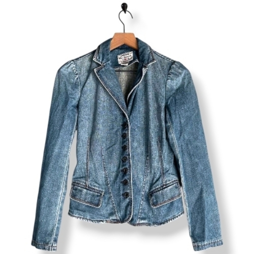 Polo Ralph Lauren Y2K Fitted Light Blue Denim Jean Blazer Jacket | Size Medium